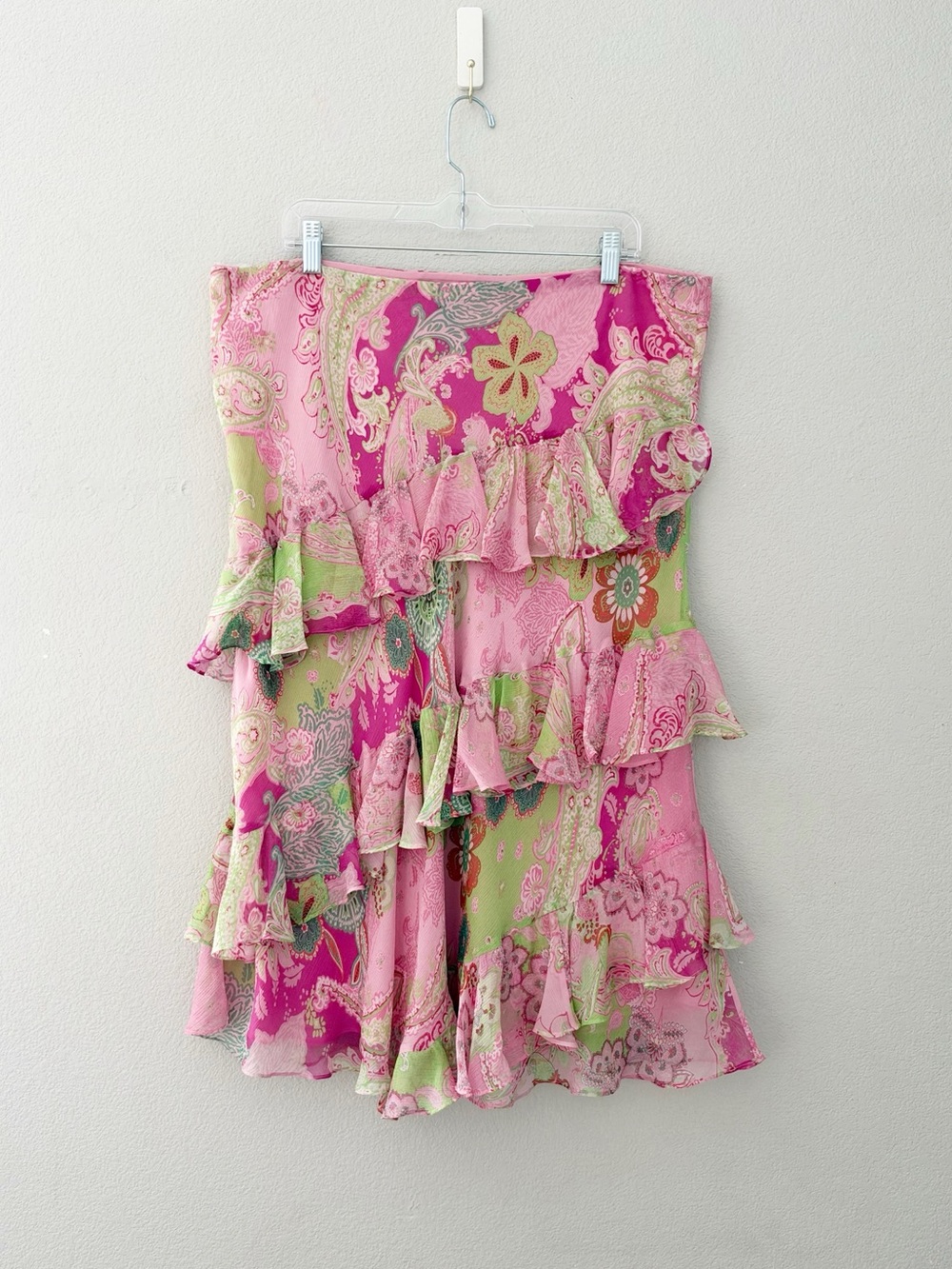 Ralph Lauren Vintage Paisley Ruffle Silk Skirt Top Set XL Pink Asymmetric Fairy - Picture 9 of 12
